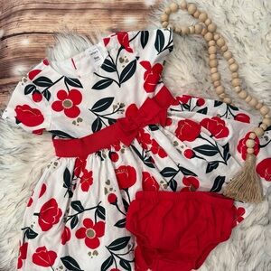 Carter’s Floral Red and White Baby Dress with Bloomers